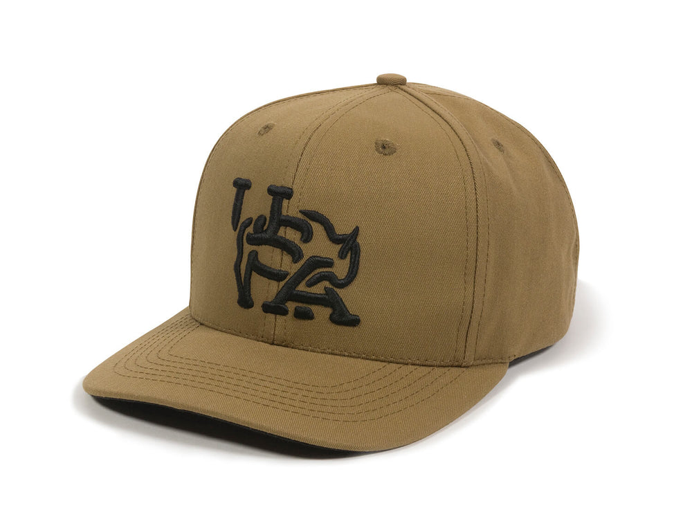Bull USA Embroidered Snapback Cap Tan Right Front View