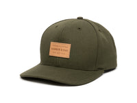 Pike Leather Patch Snapback Cap Olive Green Front Right View