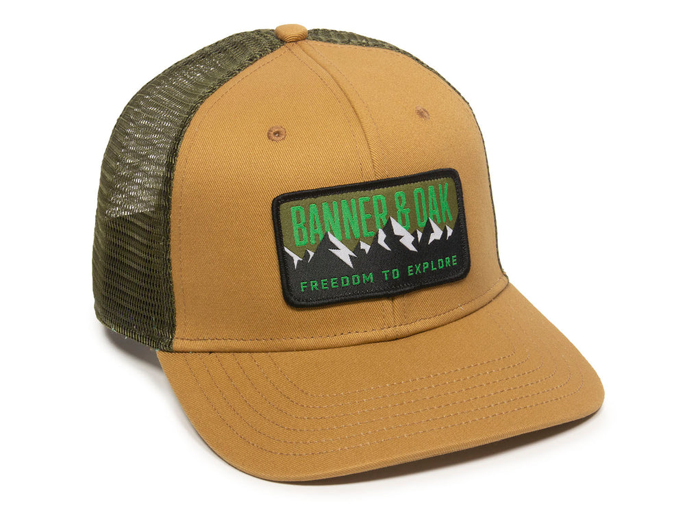 Bighorn Scout Patch Snapback Trucker Hat Khaki Front Left View