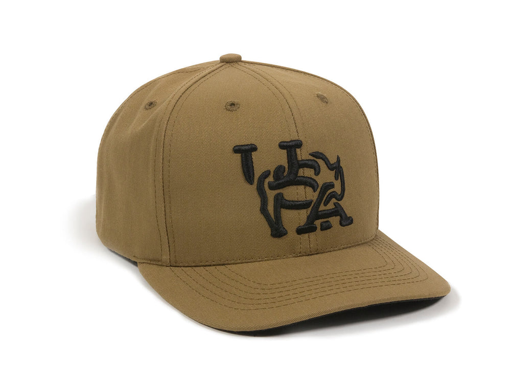 Bull USA Embroidered Snapback Cap Tan Left Front View