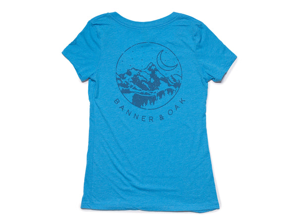 Crescent V-Neck Women's T-Shirt Turquoise Blue Back View