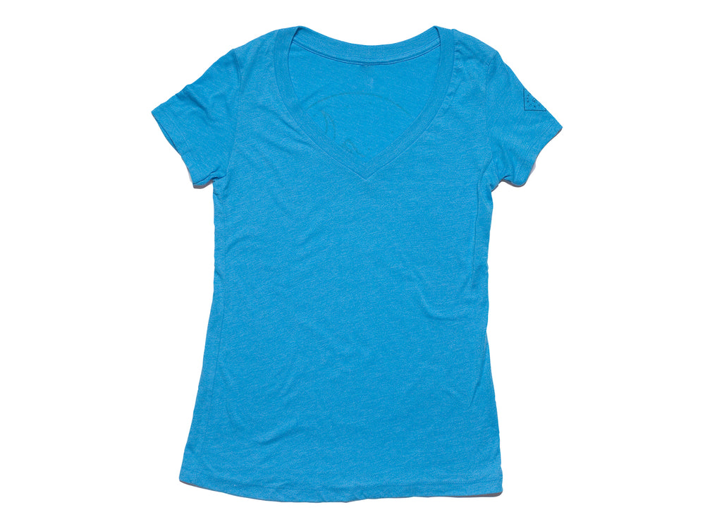 Crescent V-Neck Women's T-Shirt Turquoise Blue Front View
