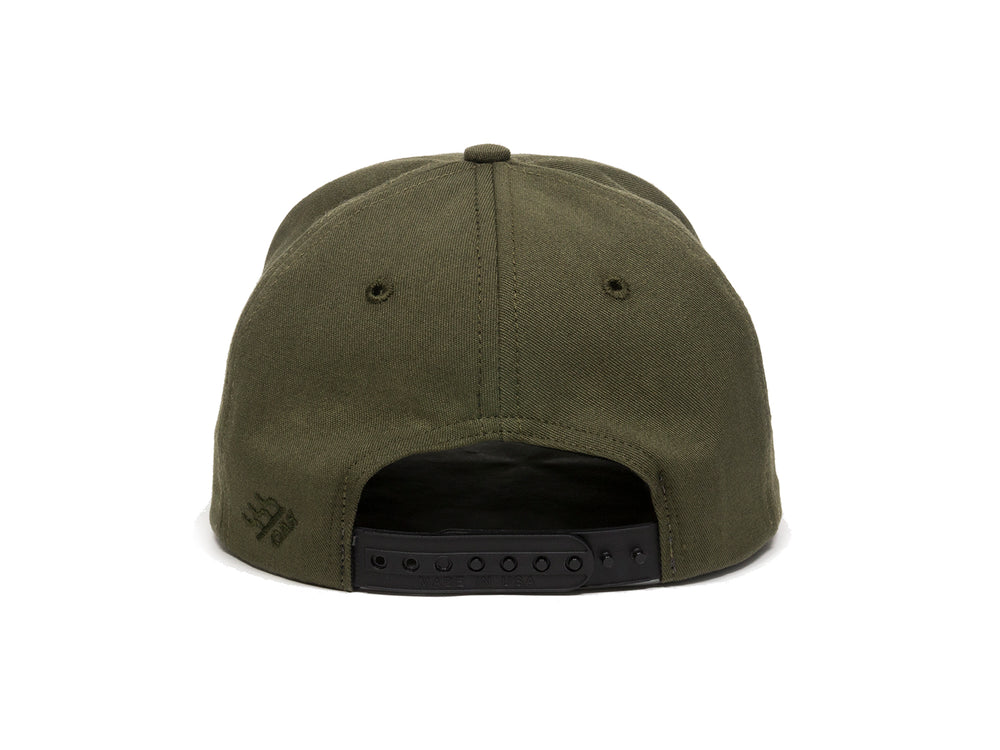 Pike Leather Patch Snapback Cap Olive Green Back View