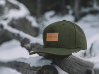 Pike Leather Patch Snapback Cap Olive Green Lifestyle Image